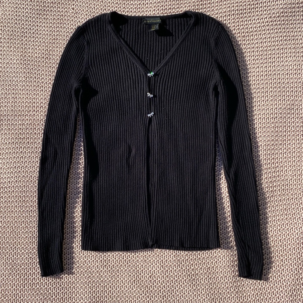 ✰ house of harlow 1960 black ribbed sweater with bow buttons ✰